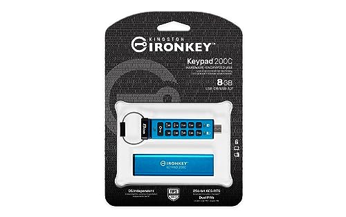 Image of Kingston Ironkey Keypad 200 USB-C 8GB Encrypted Flash Drive | OS Independent | FIPS 140-3 Level 3 | XTS-AES 256-bit | BadUSB and Brute Force Protection | Mult-Pin Option | IKKP200C /8GB