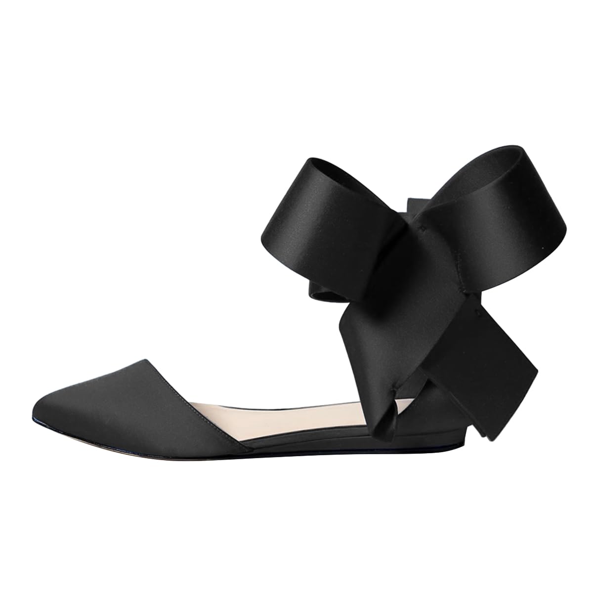 FSJ Women Chic Closed Pointed Toe D'Orsay Ankle Strap Ballet Flats Shoes Large Side Bows Comfortable Shoes Size 4-16 US