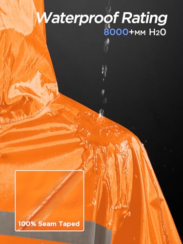 Image of Mens Long Safety Rain Coats with Air Vents Reflective Stripes Waterproof Packable Rain Jacket with Hood Lightweight