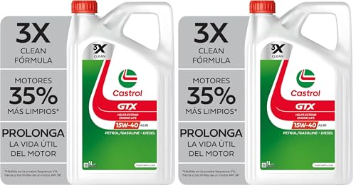 Castrol GTX 15W-40 A3/B3 Aceite de Motor 5L, Versión actual (Paquete de 2)
