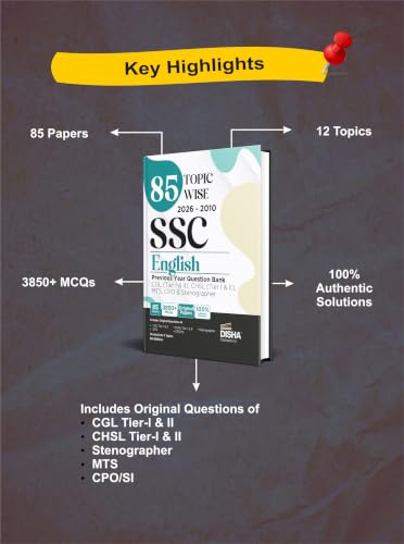 Image of 85 Topic-wise 2026 - 2010 SSC English Previous Year Question Bank - CGL (Tier I & II), CHSL (Tier I & II), MTS, CPO & Stenographer 8th Edition