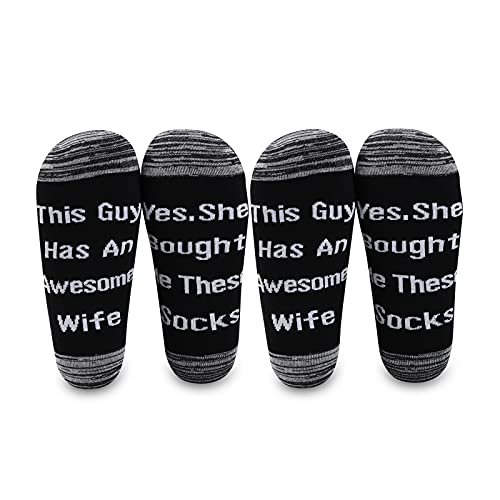 LEVLO Novelty Birthday Gift This Guy Has An Awesome Wife he Bought Me These Socks Cotton Socks Gifts for Him