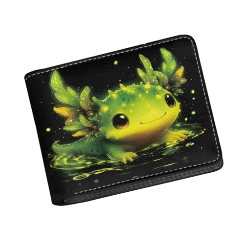 Image of Coldinair Axolotl Leather Wallets for Boys 6-12 Cartoon Bifold Wallet for Teen Boys,Green Credit Card Cash Id Holder Rfid Blocking Small Wallets with Coin Pocket