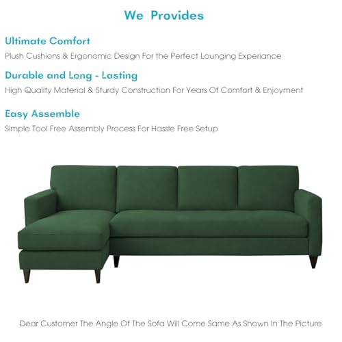 Image of Carlos LHS 4 Seater L Shape Sofa Set for Living Room & Home Office Furniture, Modern Durable Sectional Corner Sofa Couch, Premium Fabric Comfortable Seating with Strong Frame (Green)