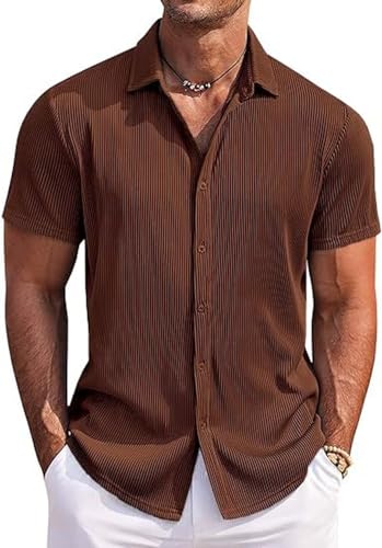 Image of CB-COLEBROOK Casual Shirt for Men|| Shirt for Men|| Men Stylish Shirt|| Men Vertical line Shirt|| Button Down Shirts Short Sleeve Fashion Textured Beach Summer Shirt Top