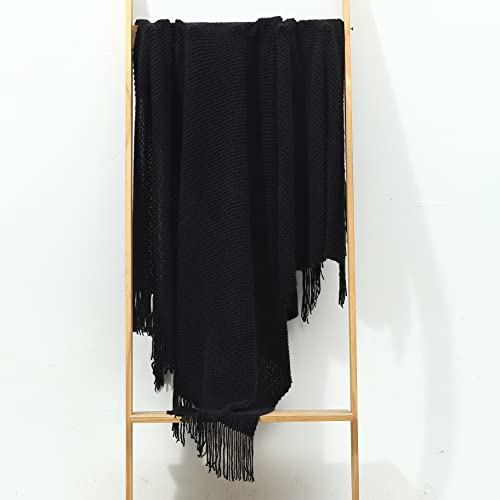 Image of CREVENT Farmhouse Couch Sofa Throw Blanket for Bedroom Living Room Decoration, Soft Warm Cozy Light Weight for Spring Summer Fall (50''X60'' Black)