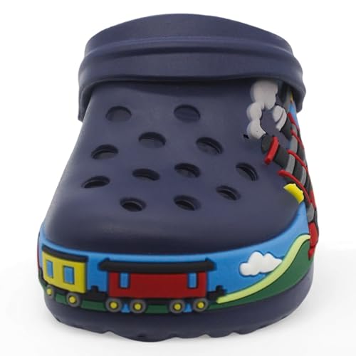 Image of Boys Girls Toddler Clogs Little Kids Slip on Slides Sandals Slippers Cute Cartoon Train Pattern Garden Clogs Summer Indoor Outdoor Beach Pool Water Shoes