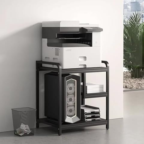 jarrvz Printer Stand, 22 x 18 Inch Multipurpose Large Printer Table, Mainframe Computer Cart with Wheels, Fax Machine PC Tower Stand, Scanner, Roller Cart Stand, Shredded Paper Holder, Black Cover