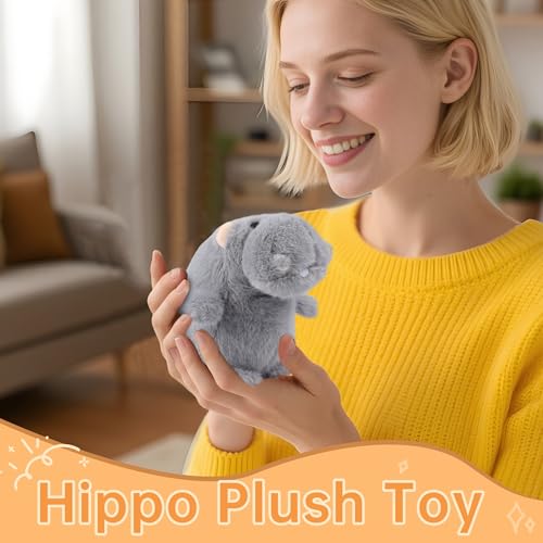 Image of Hippo Stuffed Animal, Small Hippo Stuffed Animal Plush Toys for Kids Girls Girlfriend, Mini Soft Pocket Hippopotamus Bag Charms Juguetes De Peluche Gifts for Birthday Valentines Christmas Decor Gray