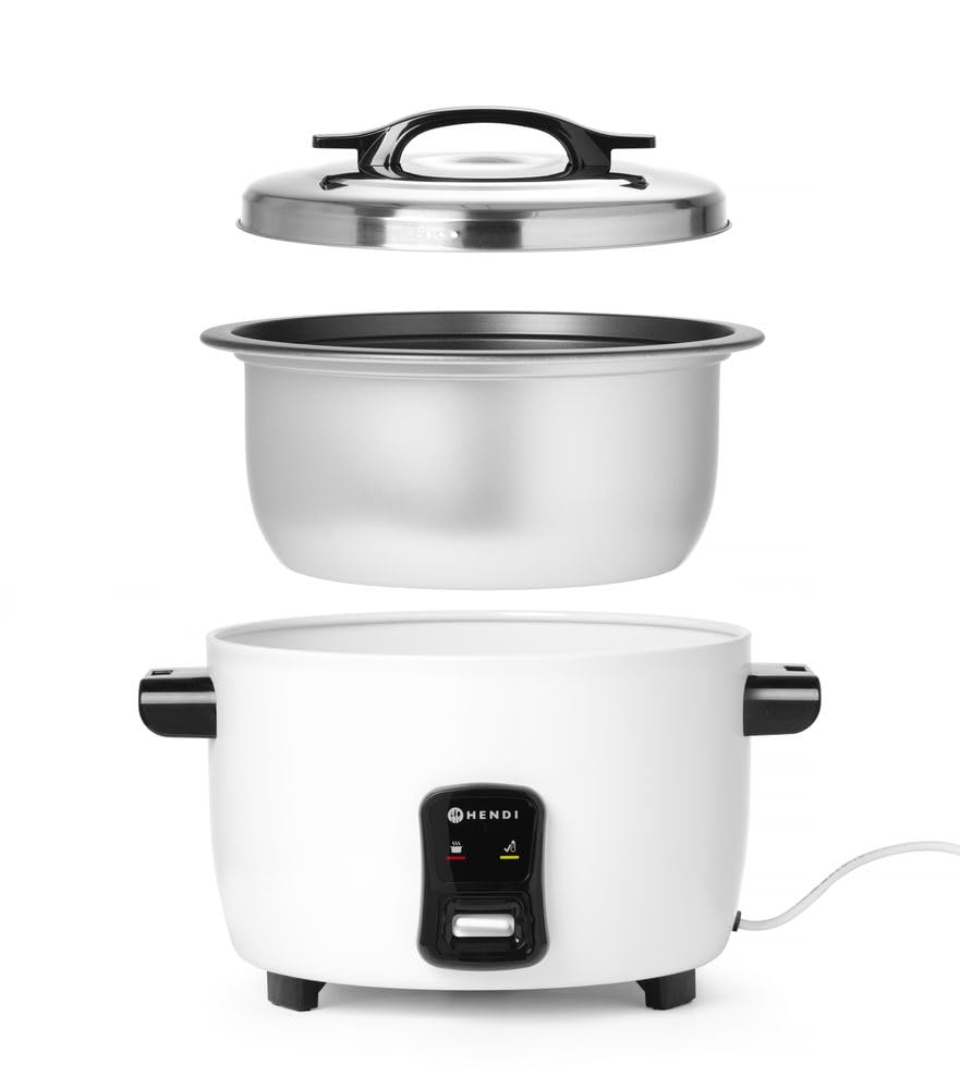 HENDI Reiskocher, Warmhaltefunktion, 23 Tassen Trockenreis, Messbecher und Reislöffel, 230V, 1550W, ø380x(H)240mm, Aluminium, 4.2L