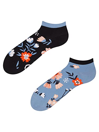 Dedoles Sneaker Socken Low Cut Füßlinge Unisex Damen Herren Baumwolle lustiges Design Geschenk links rechts verschieden Farbe Blau Motiv Wiesenstimmung Gr. 39-42