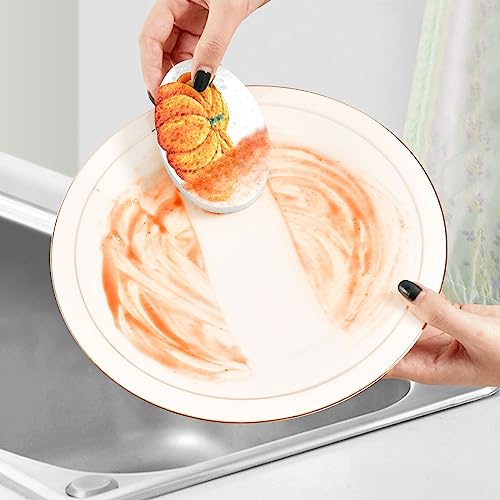 Image of Autumn Thanksgiving Pumpkins Kitchen Sponges Fall Orange Leaves Cleaning Dish Sponges Non-Scratch Scrubber Sponge for Kitchen Bathroom Cars, pack of 3