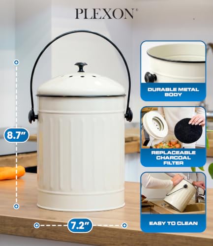 Image of Plexon Kitchen Compost Bin Indoor with Lid, Off-White 1.5 Gall
