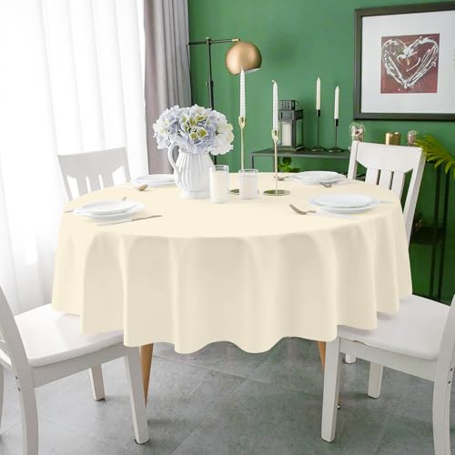 Image of Mulbozy 2 Pcs Ivory Round Plastic Tablecloth Disposable,84 inch,Beige