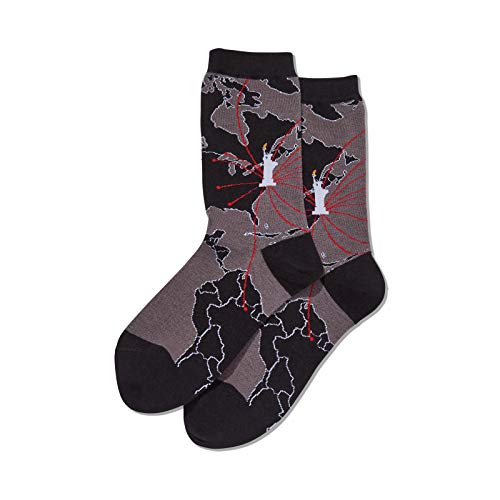 Hot Sox Womens World Map Crew Socks, Womens Shoe Size 4-10.5, Black