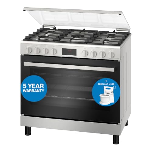 Bosch Series 6, 5 Burner Gas Range Cooker, 125L Catalytic Oven, Rotisserie & 5 Burners - HGP3ISW50M Stainless Steel, 5 year manufacturer Warranty