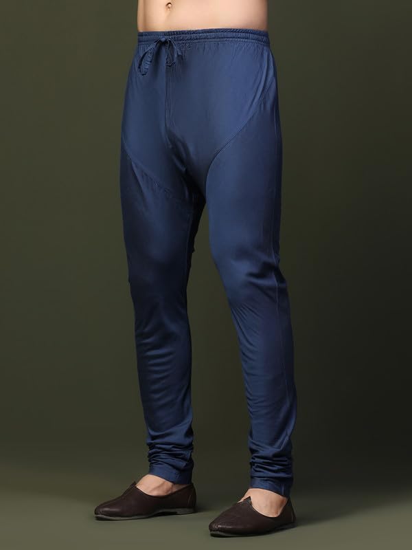 Kisah Men's Churidar, Navy Blue Solid Cotton Blend (42)