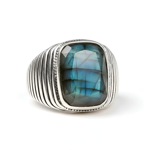 AAKYN JEWELS Natural Labradorite Ring 925 Sterling Silver Gemstone Jewelry