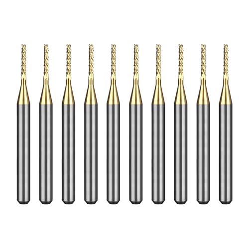 Image of Tools 10Pcs 1.1mm TiN Coating Solid Carbide End Mill Engraving Milling Cutter CNC Router Bits for PCB Machine, 1 /8 inch Shank 1BOX