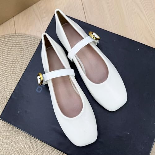 Hee grand Women's Square Toe Mary Jane Shoes Ankle Strap Ballet Flats Comfortable PU Leather Dress Shoes2