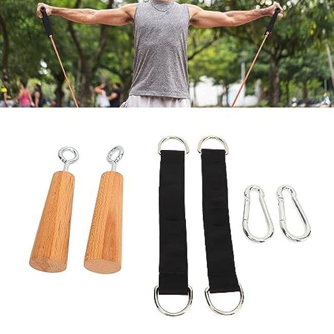 Wooden Pull Up Grips, Strength Trainer Home Gym Upper Body Core Grip Strength Training Handle Pull Up Fitness Accessories Climbing Holds Training Set
