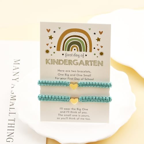 Image of First Day of Kindergarten Bracelets,First Day of School Bracelets for Mom and Daughter,Back to School Bracelet Pre-K Matching Heart Wish Adjustable Bracelet