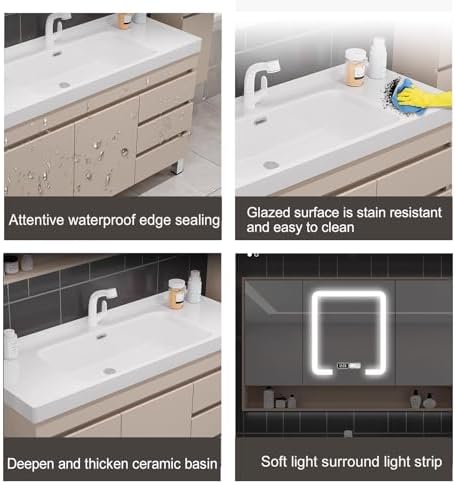 Bathroom Vanity - 40IN Bathroom Vanity Set with One-Touch Defog | LED Light, Integrated Solid Wood Cabinet | Large Storage Space (Black)
