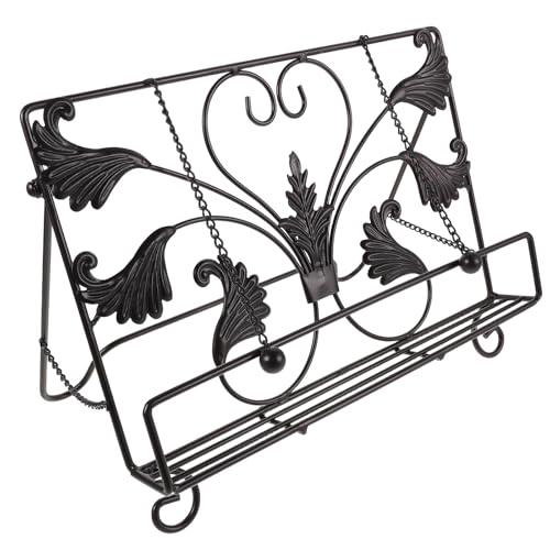 MUSISALY Supporto per Libri di Cucina Vintage in Ferro Nero con Catena Pesante, Organizer per Ricette Hands-free, Elegante e Rustico per Soggiorno e Cucina