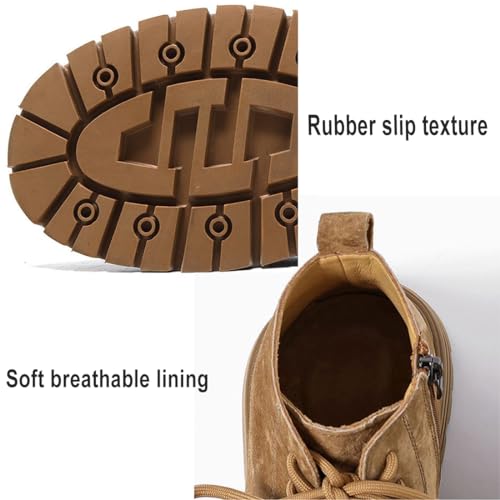 Men's Lace-up Fashion Boots Waterproof Full Grain Leather Chelsea Boot,Men Slip Resistant Service Boots Motorcycle Casual Side Zip Ankle Boots Mid-Top Dress Oxford Work Bootie4