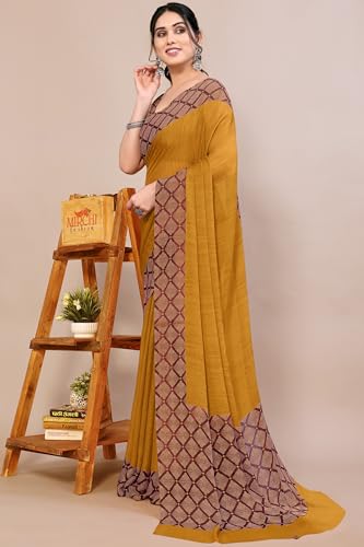 Image of MIRCHI FASHION Women Saree Ethnic Motif Print Chiffon | Breathable Lightweight Plain Weave Sari for Office and Daily Use (Available in 20 Designs)