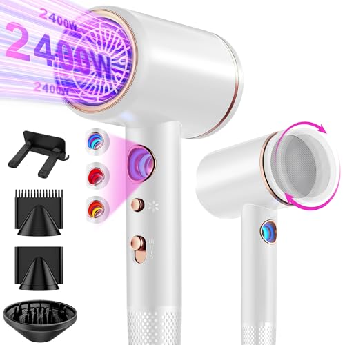 Tisoutec Secador de pelo, secador de pelo profesional de iones con motor AC 2400 W, difusor de pelo 4 en 1, botón caliente/frío, 3 niveles de calor, 3 niveles de velocidad, incluye Tisoutec Secador de pelo, secador de pelo profesional de iones con motor AC 2400 W, difusor de pelo 4 en 1, botón caliente/frío, 3 niveles de calor, 3 niveles de velocidad, incluye