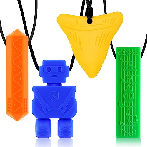 Sensory Chew Necklaces(4 Pack) for Kids with, ADHD, Autism, Biting Needs, Oral Motor Chewy Teether, Silicone chewlery Necklace for Boys&Girls(Style 2)