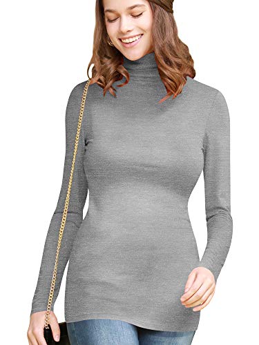 Image of Lock and Love Women's Turtleneck Top Lightweight Long Sleeve Slim Fit Pullover, Soft Rayon Stretch Layering Basic, S-3XL