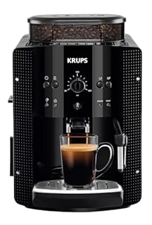 KRUPS Arabica Picto Kaffeevollautomat, kompaktes Design, einfache Bedienung, intuitiv einstellbarer Drehregler, Milchschaumdüse, 2-Tassen-Funktion, Kaffeemaschine, Schwarz, EA810870