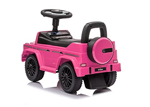 Image of Best Ride On Cars Kids Outdoor Stroller Mercedes G-Wagon Push Car with Working Lights, Horn, and Music for Ages 1 to 3 years, Pink