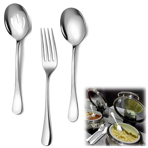 3-Piece Set Serving Spoon Set, Serving Spoons, Slot Spoons, Forks, Buffet Colander Stainless Steel Banquet Set, Large Serving Spoons for Buffet for Catering Buffet Party Kitchen Restaurant