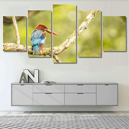 5 Pieces Canvas Wall Artbird On Branch Wall Decor Modern Impressionist Artwork Painting Rustic For Home Office Decor Living Room Gallery (Xl/Without Frame 150 X 100 Cm) For Living Room Hotel Restau