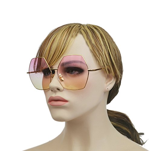 mincl/Oversized Metal Geometric Pentagon Gradient Color Lens Hippie Sunglasses -yhl2