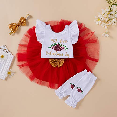 Newborn Romper for Baby Girl Valentine's Day Toddler Tutu Skirts Heart Outfit Love Bodysuit for Infant Jumpsuit with Cute Hairband Leg Warmers My 1st Valentine's Day Romper(6-9Months)