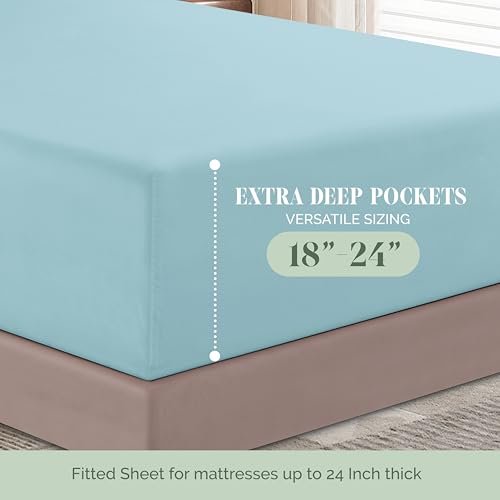 Elegant Comfort Luxurious 1500 Premium Hotel Quality Microfiber 4-Piece Sheet Set, 18-24 Inches Deep - Extra Deep Pocket Sheets - Ultra Soft 4PC Deep Pocket Sheets, King, Aqua Blue