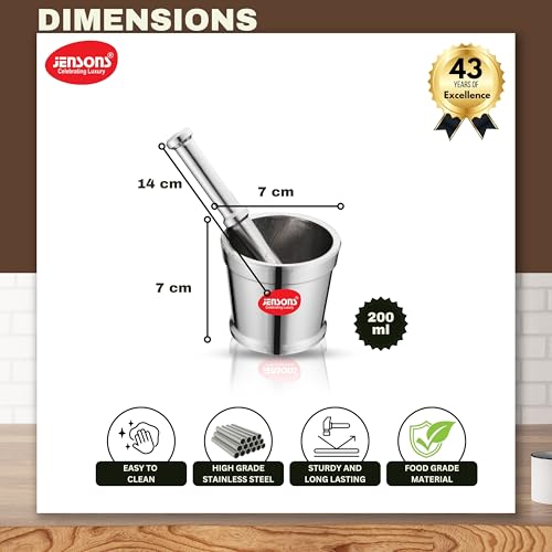 Image of Jensons Stainless Steel Okhli | Mortar & Pestle Set | Musal Set | Khalbatta for Kitchen Spice Mixer | Imam Dasta | Hand Smasher /Hamam Dasta | Kharal Idi Kallu /Khal batta