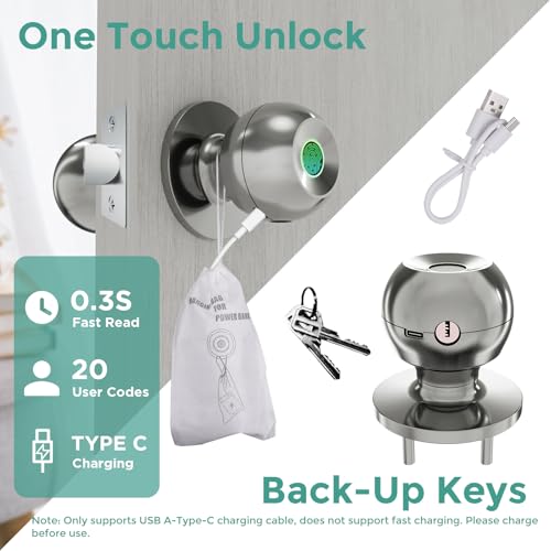 Fingerprint-Door-Lock-Rechargeable-Smart-Door-Knob-Biometric-Door-Lock-with-App-Control-Fingerprint-Door-knob-for-Bedrooms-Apartments-Offices-Hotels-Stainless-Steel