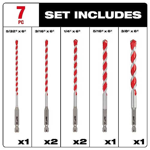 Milwaukee Shockwave 6 In. L Carbide Hammer Drill Bit Set 7 Pc. - Case Of: 1; #TOP3