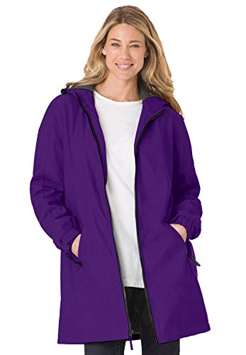 Woman Within Women's Plus Size Hooded Slicker Raincoat - 1X, Radiant Purple