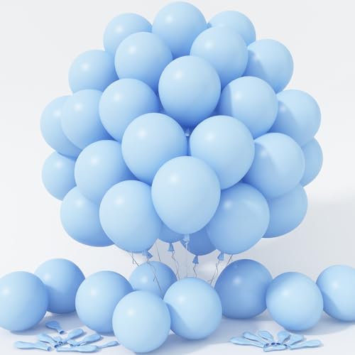 Image of Jobkoo Pastel Blue Balloons 12 Inch, 100 Pack Light Blue Latex Matte Macaron Powder Helium for Gender Reveal Baby Shower Birthday Wedding Party Decorations