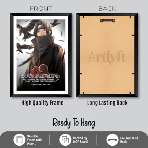 Image of ArtLyft Demon Slayer Anime Wall Frame A4 | Rengoku Quote Poster Frame | Motivational tanjiro - renguko Wall Art | Otaku Room Decor | Anim Lover Gift (Uchiha Itachi)