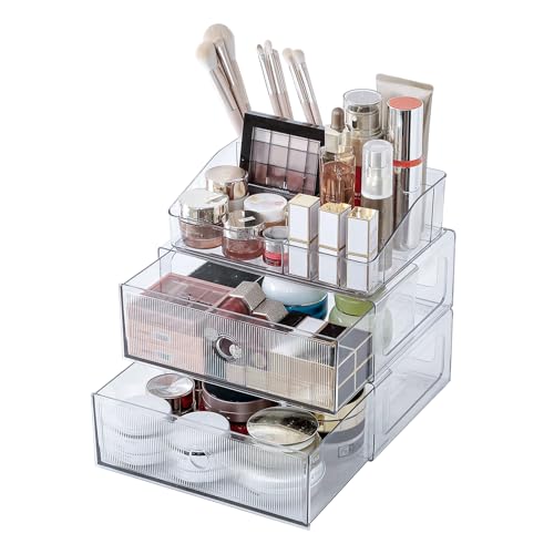 GOXITAX 3-Tiers Makeup Organizer with Drawer, Stackable...