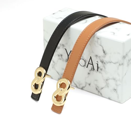 Belts for Women 2 Pack Skinny Leather Belt Trendy Thin Belts for Women Dresses Jeans Pants4