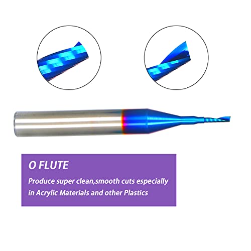 O Flute Upcut Solid Carbide Cnc End Mill Spiral Router Bit 1/16 Inch Cutting Diameter 1/4 Inch Shank With Coating Cnc Milling Cutter Single Flute Spiral Router Bit For Aluminum Acrylic Wood Pvc Uo105 #TOP3