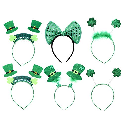 FRCOLOR St Patrick Headband for Women,Green Shamrock Clover Headbands St Patricks Day Hair Accessories Green Hair Hoop Head Boppers St. Patricks Day Party Favors,6pcs